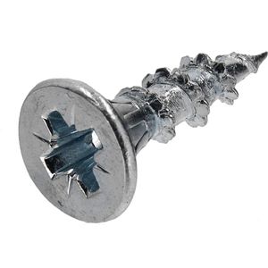 Houtschroef. 4.0 x 16mm. lang. Platkop-Kruiskop-PZD-2. Verzinkt. 200 stuks Spaanplaatschroef. Ifix.