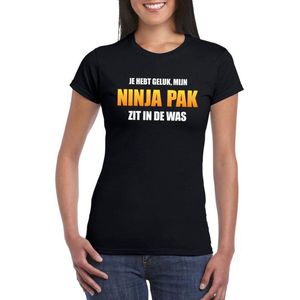 Mijn ninja pak zit in de was fun t-shirt dames zwart - Carnaval verkleedkleding S