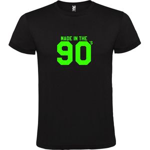 Zwart T shirt met print van "" Made in the 90's / gemaakt in de jaren 90 "" print Neon Groen size XL