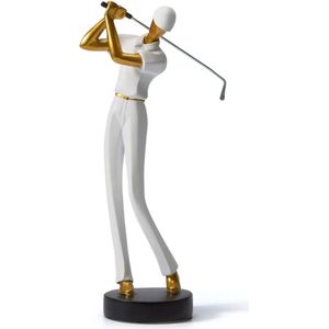Golfer figuren beeldbeeld sculptuur golfspeler geschenk polyhars decoratie kunst wit 24cm