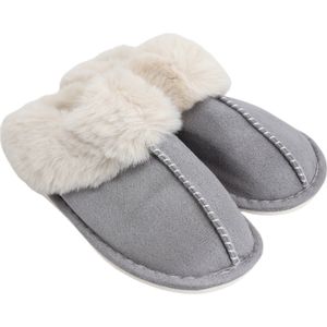 Grijze dames pantoffels met nepbont - Sloffen grijs met nepbonte voering - Dames slippers met nepbont - Antislip zool! - Nepbonte binnenkant voor maximaal comfort!