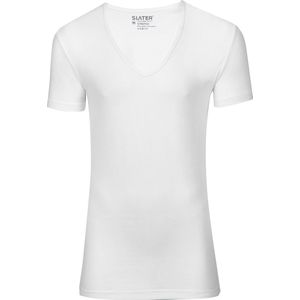 Slater 6700 - Stretch 2-pack T-shirt diepe V-hals korte mouw wit L 95% organisch katoen 5% elastan