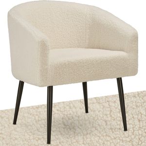 tectake® - Loungestoel beige met stoffering - Woonkamermeubel - Moderne relaxstoel - Scandi loungestoel - Cocktailstoel Bouclé pluche - Fauteuil met metalen poten - Leesstoel slaapkamer