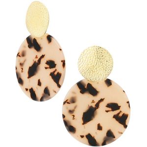Dames oorbellen - Statement earrings with print - gold/camel - Grote oorbellen goud