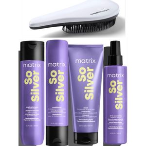 Matrix - So Silver Set - Neutraliserend - Shampoo + Conditioner + Masker + Toningspray + KG Ontwarborstel - Blond, Grijs & Wit haar - 300ml