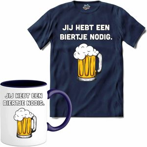Biertje nodig? - Bier kleding cadeau - bierpakket kado idee - grappige bierglazen drank feest teksten en zinnen - T-Shirt met mok - Heren - Navy Blue - Maat 4XL