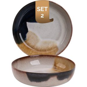 Palmer Bord diep Aquarel 22 cm Blauw Beige Stoneware 2 stuk(s)