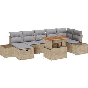 vidaXL - 8-delige - tuinbank - set - met - kussens - beige - poly - rattan