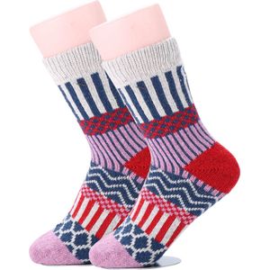 Vintage Sokken dames - maat 37-39 - Winter Socks - paars/rood - Warm Noorse Sokken