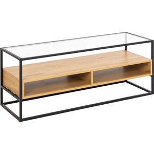 Tv-meubel Rechthoek 120cm - Glas/Hout Naturel - Open Kast - Giga Meubel