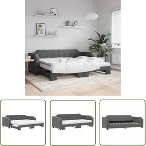 The Living Store Slaapbank Onderschuifbed - Donkergrijs - 223x90x66.5 cm - Comfortabel schuimmatras