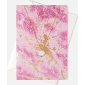 Orelia giftcard HAPPY BIRTHDAY, goudkleurige ketting met goudkleurig rondje en zilverkleurig hartje