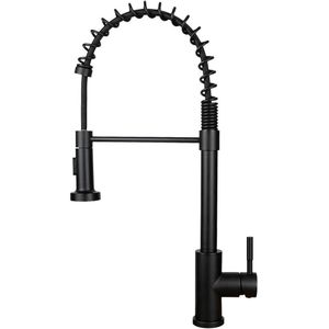 NETTLIFE Keukenkraan Uittrekbare uitloop - Hoge uitloop - Mat zwart - spray Spoelbak - 360° draaibereik - 2 sproeistanden - Roestvrij staal - H 55cm