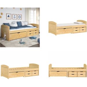 vidaXL Slaapbank met 5 lades IRUN 90x200 cm massief grenenhout - Slaapbank - Slaapbanken - Bedbank - Bed Bank