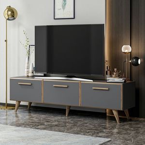 TV Meubel Kingston - 160x37x45 cm - Antraciet en Houtkleurig - Spaanplaat en Kunststof - Stijlvol Design