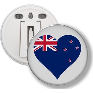 Button Met Clip - Hart Vlag Nieuw Zeeland