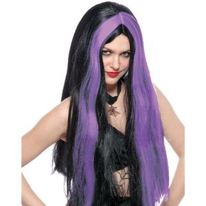 Funny Fashion Heksenpruik lang haar - zwart/paars - dames - Halloween
