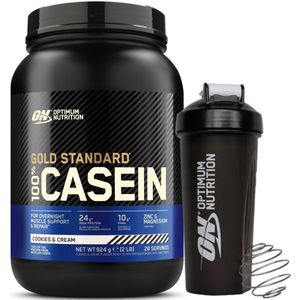 Optimum Nutrition 100% Casein Time Release Protein Bundel - Cookies & Cream Caseine Proteine Poeder + ON Shakebeker - 28 servings (924 gram)