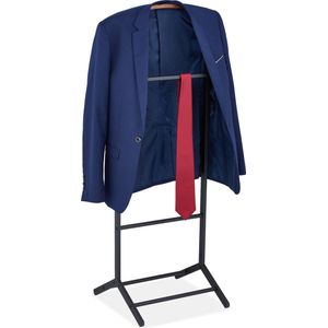 Relaxdays dressboy staal - zwart - houtlook - 118 cm - kledingstandaard slaapkamer