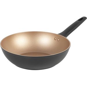 Weelde 28 cm wokpan - pan met antiaanbaklaag, vaatwasserbestendige inductiepane koekenpan, kookgerei van gesmeed aluminium, goud