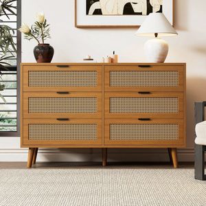 Sweiko Ladekast met 6-laden, dressoir houten ladekast, commode met metalen handvatten, voor slaapkamers, woonkamer, kantoor, dressoir met veel opbergruimte, afmetingen: B120/H76.5/T40 cm