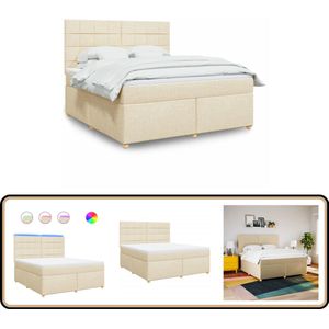vidaXL Boxspring met matras stof crèmekleurig 180x200 cm