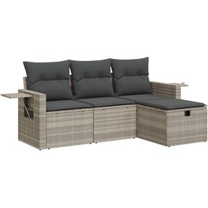 vidaXL - 4-delige - Loungeset - met - kussens - poly - rattan - lichtgrijs