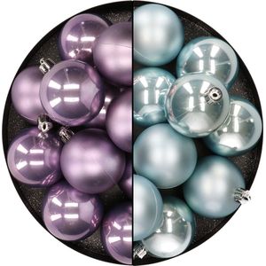 Kunststof kerstballen 6 cm - 24x stuks - lila paars en lichtblauw