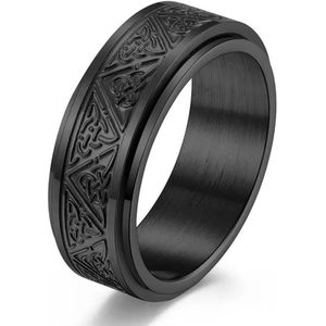 Anxiety Ring - (Keltisch) - Stress Ring - Fidget Ring - Anxiety Ring For Finger - Draaibare Ring - Spinning Ring - Zwartkleurig RVS - (20.75 mm / maat 65)