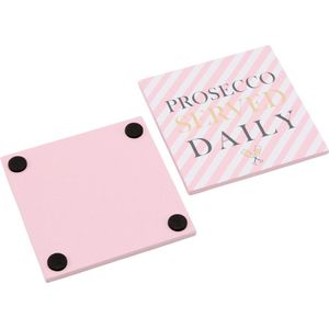 CGB GIFTWARE POP, FIZZ, CLINK Pink & Gold Prosecco Set of 4 Wooden Drinks Coaster | 4 Separate Designs and Novelty | for Your Mugs and Glasses | Novelty Coasters 10x10cm I put the PRO in Prosecco