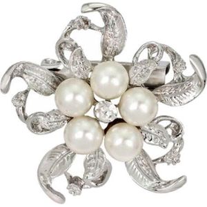 Fako Bijoux® - Broche - Bloem Ster Met Parels - 42x42mm - Zilverkleurig