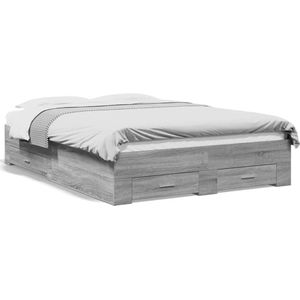 vidaXL - Bedframe - met - lades - bewerkt - hout - grijs - sonoma - eiken - 140x190 - cm