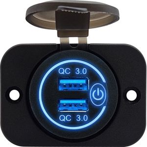 ProRide® 12V USB Stopcontact 2 Poorten Inbouw met Schakelaar - QC3.0 - PUSB1QC-B - USB Autolader, Boot en Camper - Complete set - Blauw