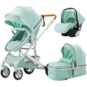 Thuys - Kinderwagen 3 in 1 – Wandelwagen baby 3 in 1 – Kinderwagen inclusief Autostoeltje – Kinderwagen Mintgroen, Aluminium