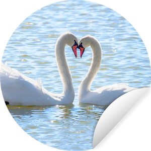 Behangcirkel - Vogels - Zwaan - Water - Liefde - Zelfklevend behang - ⌀ 30 cm - Behangcirkel dieren - Behangsticker - Cirkel behang - Behang rond