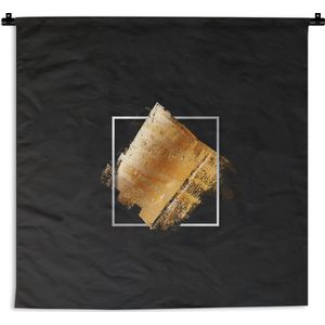 Wandkleed Goud Geverfd - Gouden verfstrepen op een zwarte achtergrond Wandkleed katoen 90x90 cm - Wandtapijt met foto
