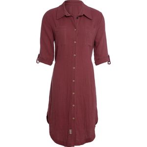 Knit Factory Kim Dames Blousejurk - Lange blouse dames - Blouse jurk rood - Zomerjurk - Overhemd jurk - L - Stone Red - 100% Biologisch katoen - Knielengte