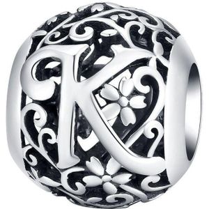 Letter K romantisch bedel | alfabet bead | Zilverana | geschikt voor alle bekende merken | 925 zilver | moederdag
