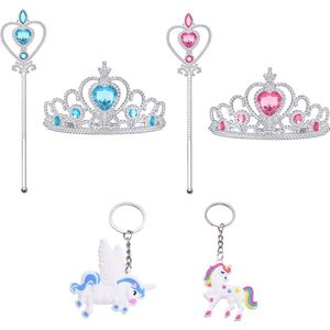 Het Betere Merk - Prinsessen Speelgoed - Prinses accessoireset - 2 x Kroon (Tiara) - 2 x Toverstaf - Unicorn Hanger - Voor bij je Verkleedkleding - Roze - Paars