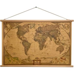 National Geographic - Grote Wereldkaart - Landkaart - Schoolkaart 75 x 50 CM - Wanddecoratie - Kwaliteit - Design - Om aan de muur te hangen - Wereld Kaart - Land Kaart - Continenten - Hout