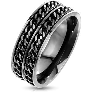 Ring Heren - Ringen Mannen - Zwarte Ring - Heren Ring - Ring - Ringen - Ring Mannen - Herenring - Mannen Ring - Met Dubbel Schakelmotief - Milled