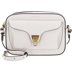 COCCINELLE Leren Schoudertas Beat Soft Camera Bag Blanco Crème