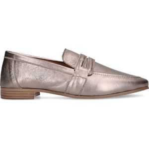 Manfield - Dames - Grijze metallic leren loafers - Maat 37