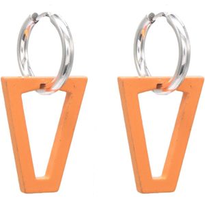 Oorbellen Trapezium - Oorringen - RVS - 4x2 cm Zilverkleurig en Oranje