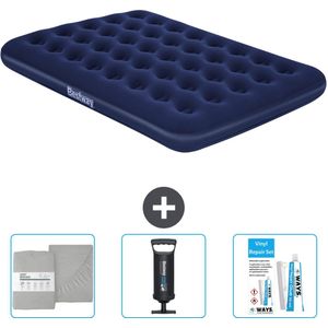 Bestway luchtbed - Twijfelaar - 137 x 191 x 22 cm - Blauw - Inclusief Hoeslaken - Pomp en Reparatieset