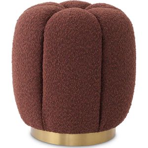 Eichholtz luxe design poef Stool Orchanic 40 x 45 cm Bouclé rood | geborstelde messing basis