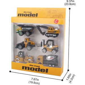 Realistische Bouw Collectie 6 stuks Collectie - Mechanische Speelgoedwagens Bouw - Graafmachine - Bulldozer - Heftruck - Cementwagen - Kiepwagen - Speelgoed auto - wagen - Vrachtwagen
