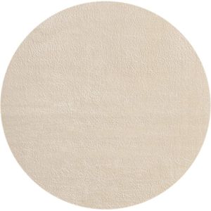 Vloerkleed, Olivia Tapijt woonkamer beige 120x120 cm rond modern zacht effen pluizig laagpolig (19 mm) antislip wasbaar tot 30 graden, 100% polyester, 15 cm