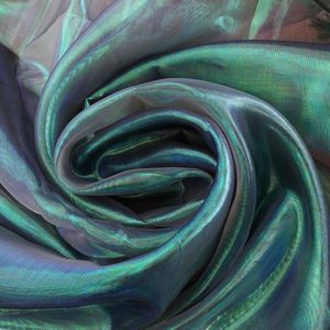 Regenboog lasergradiënt organza iriserende kant voile stof 152 cm breed metallic holografisch gaas voor trouwjurk gordijn achtergrond fotografie (medium zeegroen)