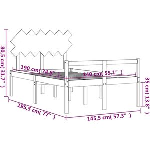 VidaXL Bedframe met Hoofdbord Massief Hout Honingbruin 140x190 cm